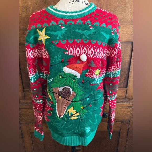 Christmas sweater dinosaur t-Rex mens size M front and back blizzard Bay - Picture 8 of 8